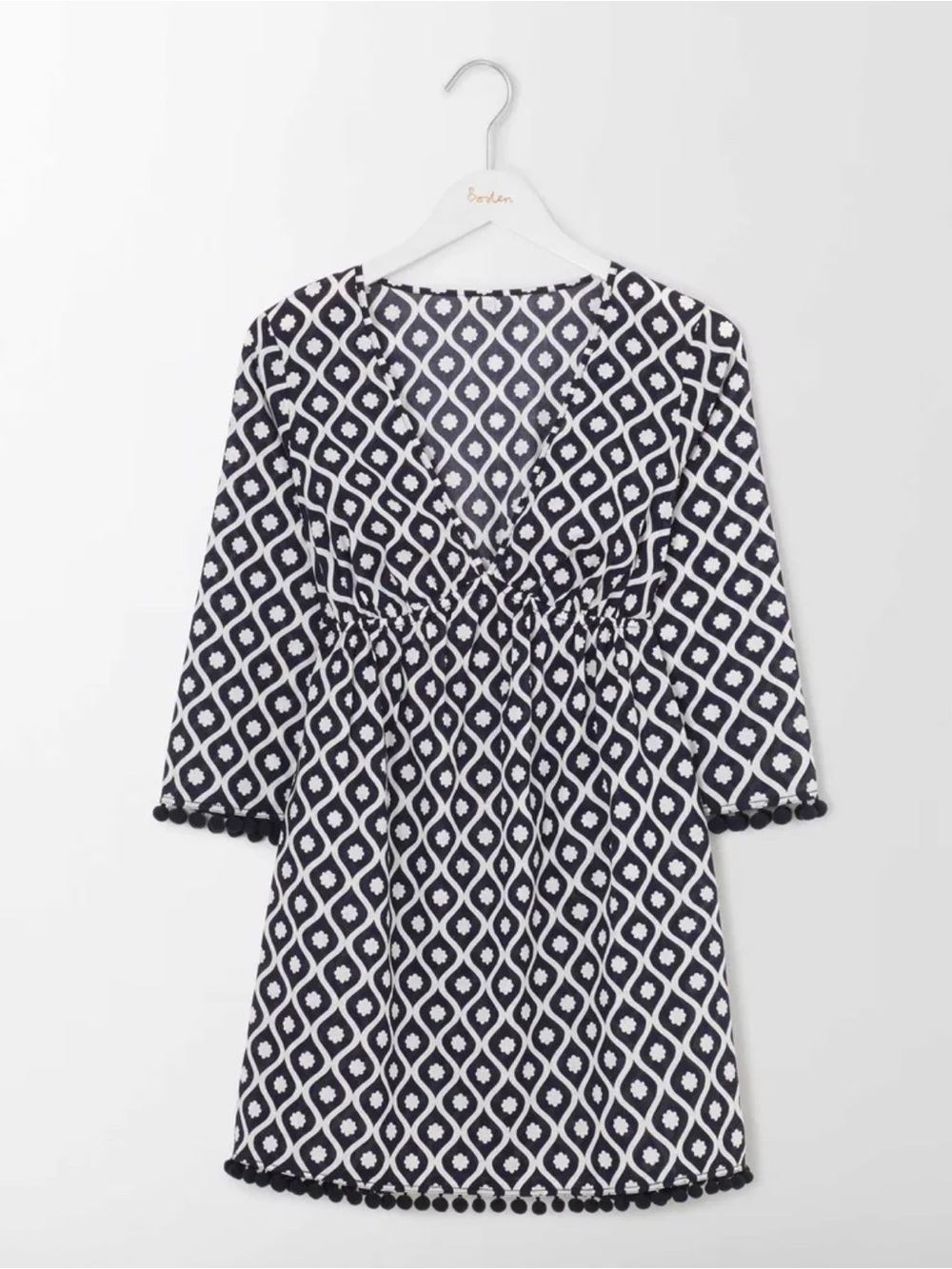 Boden Esmeralda Beach Kaftan Navy and White Geometric Tunic. Size 8R
